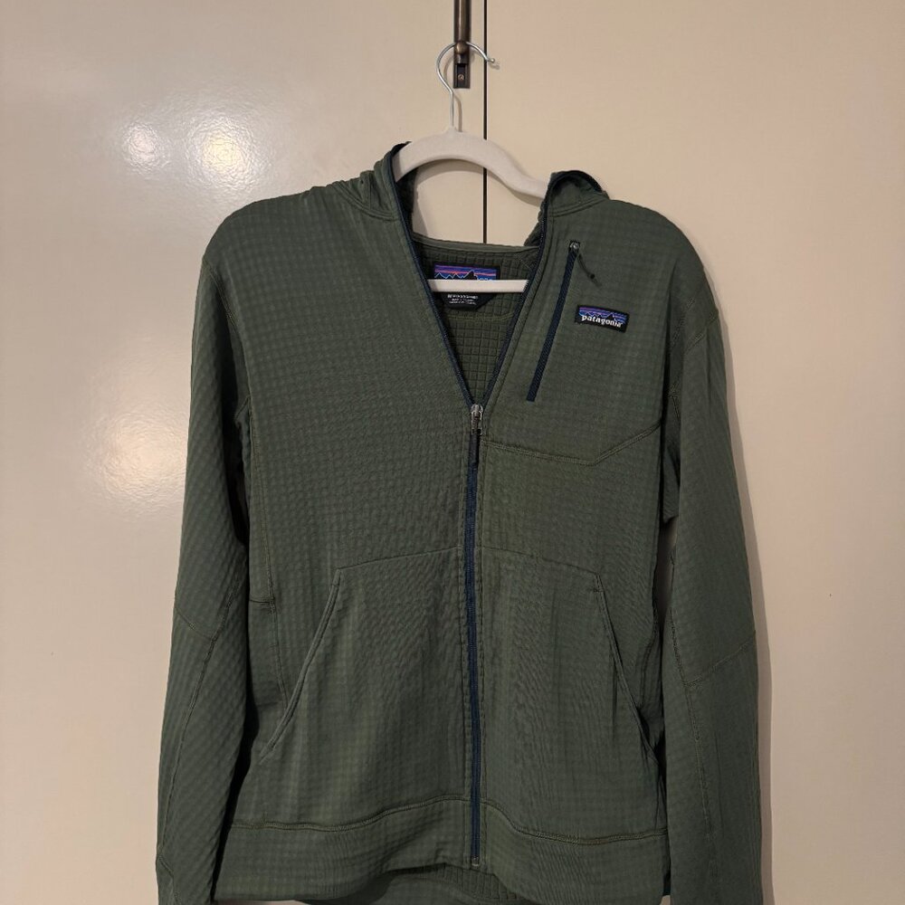 Patagonia Mens Medium R1 Pullover Hoody Olive Green Full Zip Climb Outdoor